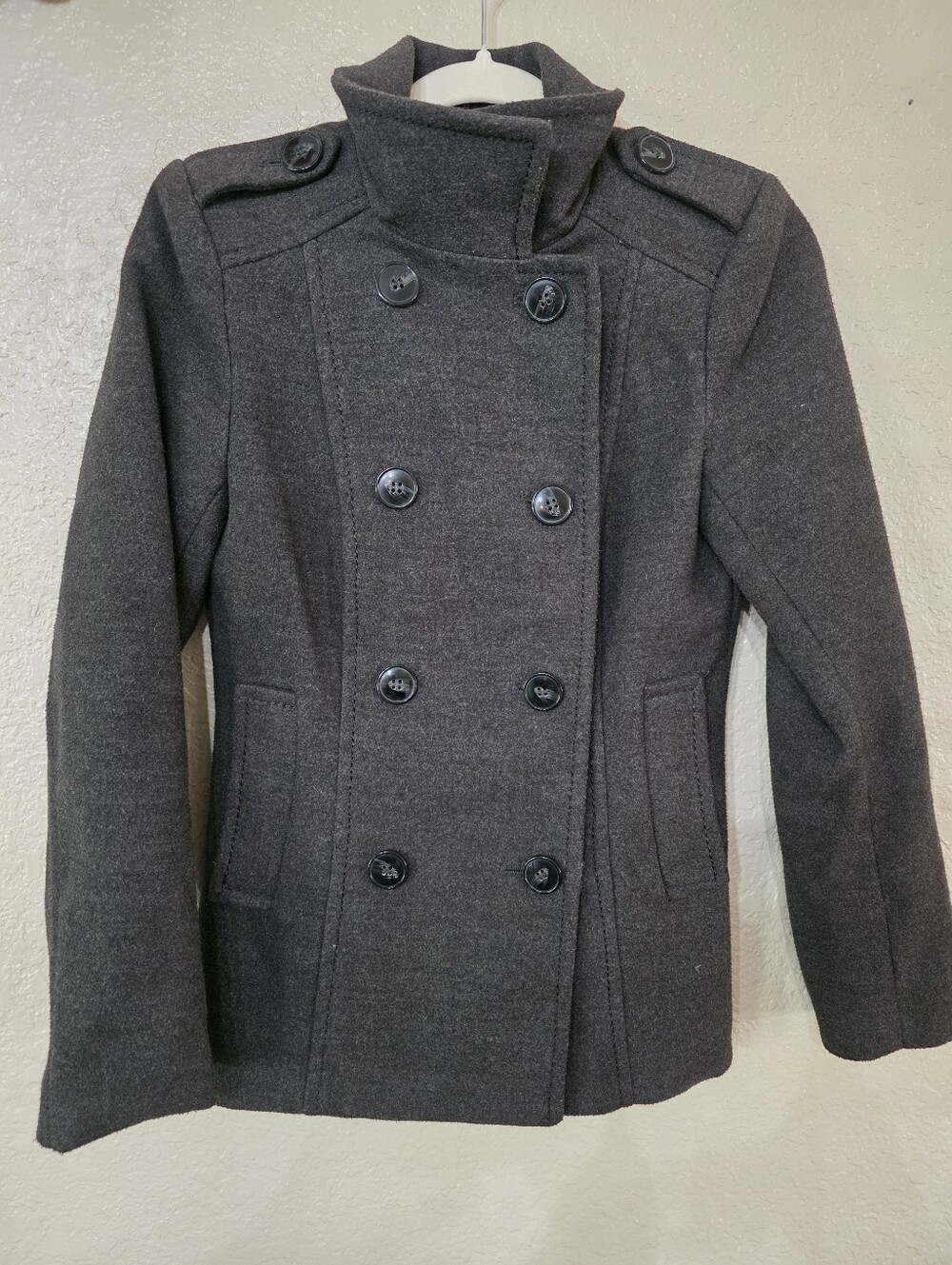 H&M Women’s Double-Breasted Wool Feel Peacoat - Dark Charcoal - Picture 2 of 11